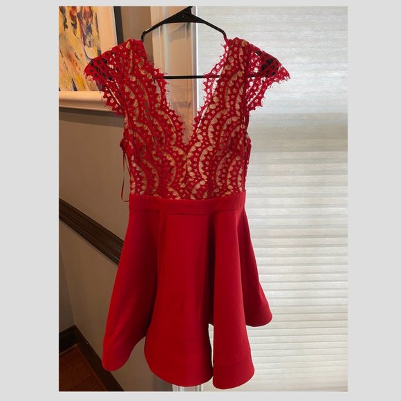 PromGirl Dresses & Skirts - Red Crochet Top Mini Dress
